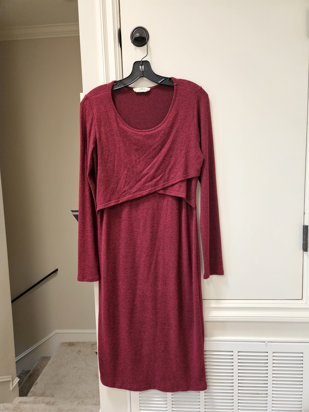 Pink Blush Burgundy Long Sleeve Layered Maternity/Nursing Dress